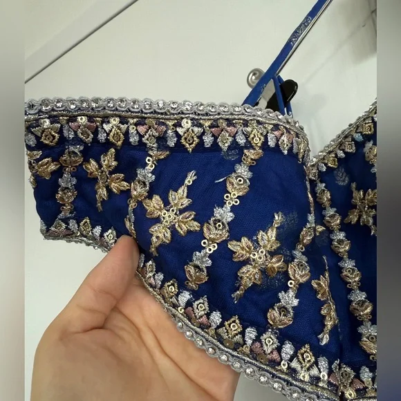 Elegant Royal Blue Embroidered Lehenga - Picture 7 of 13